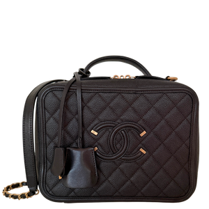 Chanel CC Filigree Vanity Case Large zwart leer