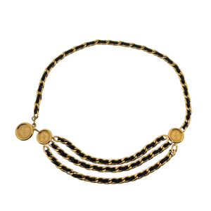 Chanel Drievoudige schakelriem Zwart Goud 80 cm