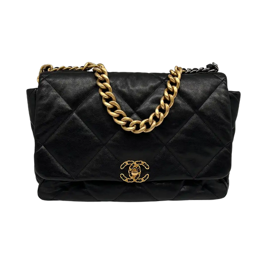 Chanel Chanel 19 Maxitasche glänzendes Ziegenleder schwarz / sehr gut Chanel