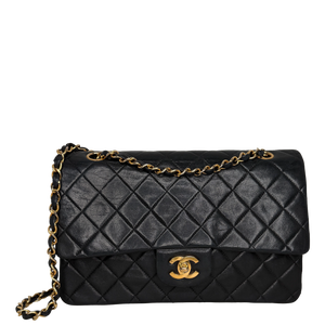 Chanel Timeless Medium Doubleflap tas lamsleer zwart GHW