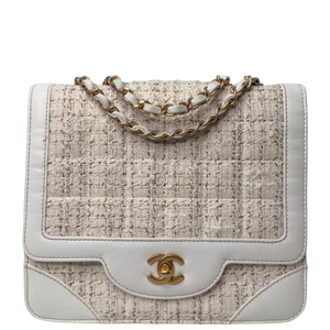 Chanel Classic Square Flap Bag Tweed wit / beige