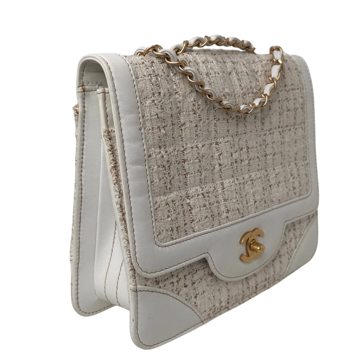 Chanel Classic Square Flap Bag Tweed weiss / beige / sehr gut Chanel