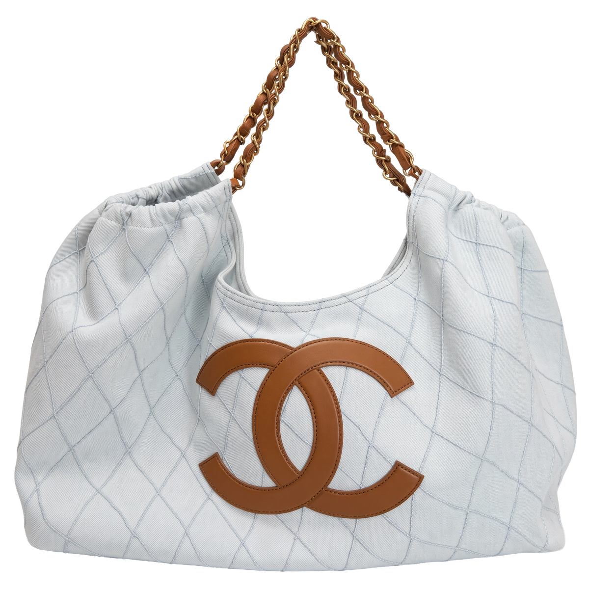 Chanel Small Shopping Bag Denim Hellblau Braun Gold Coco Beach Chanel