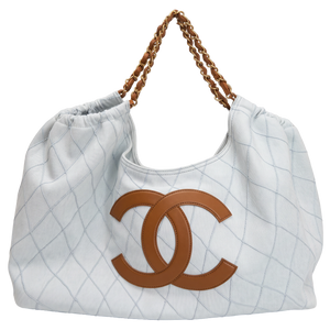 Chanel Small Shopping Bag Denim Hellblau Braun Gold Coco Beach