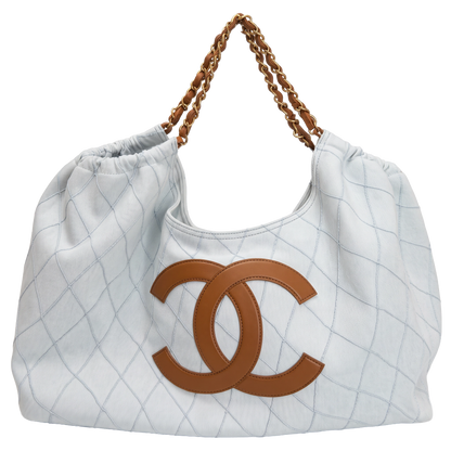 Chanel Small Shopping Bag Denim Hellblau Braun Gold Coco Beach Chanel