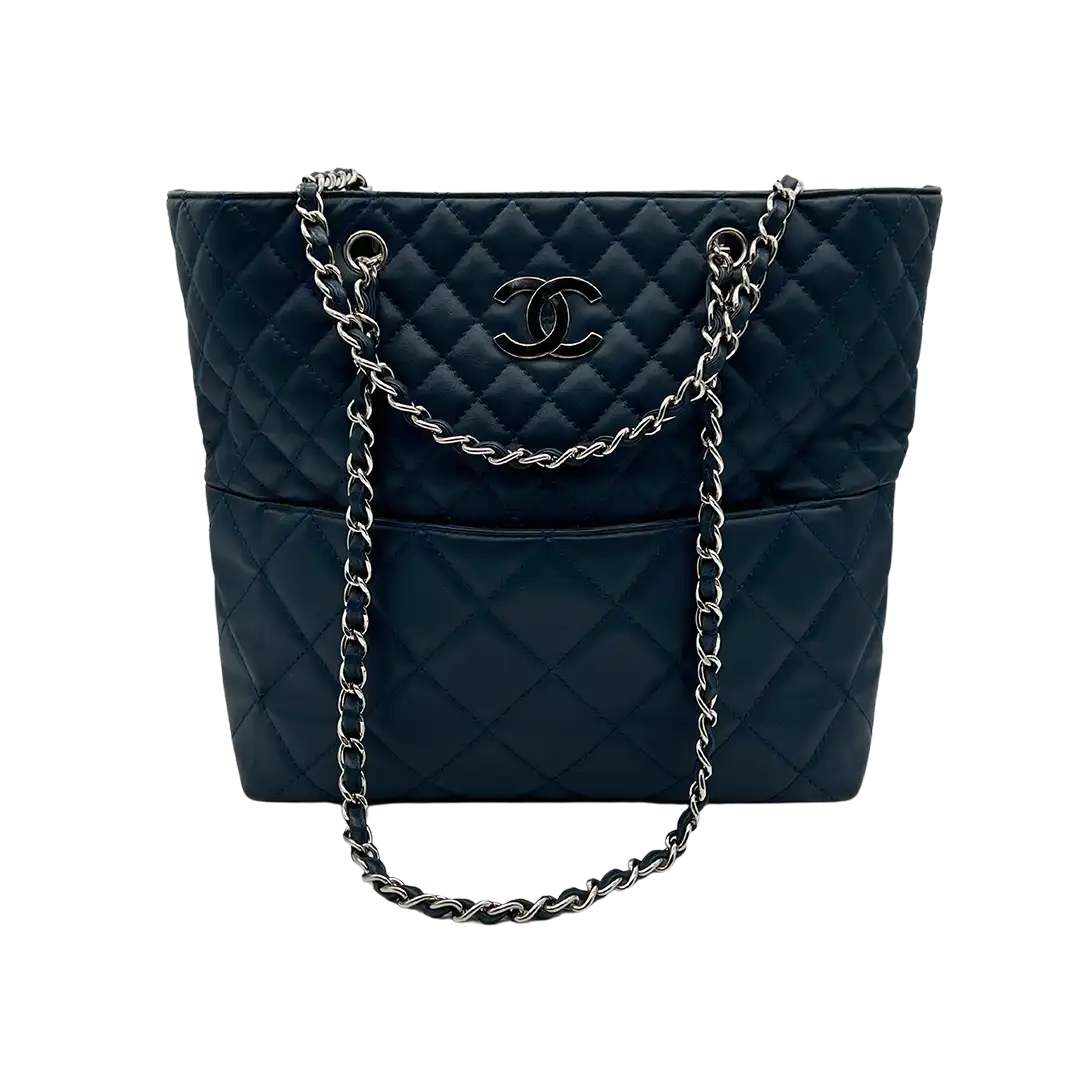 Chanel Matelasse Coco Mark Chain Tote Bag Schultertasche Leder navy ultra rar / sehr gut Chanel