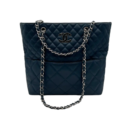 Chanel Matelasse Coco Mark Chain Tote Bag Schultertasche Leder navy ultra rar / sehr gut Chanel