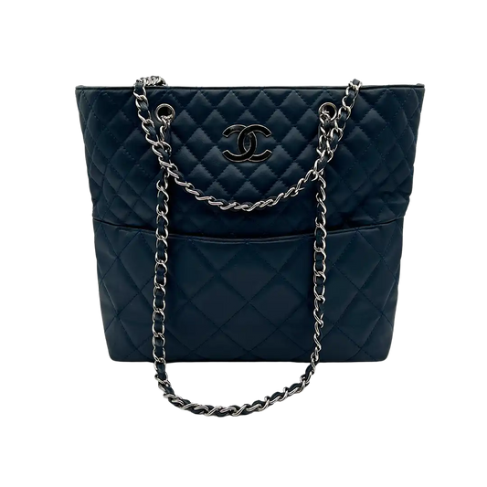 Chanel Matelasse Coco Mark Chain Tote Bag Schultertasche Leder navy ultra rar / sehr gut Chanel