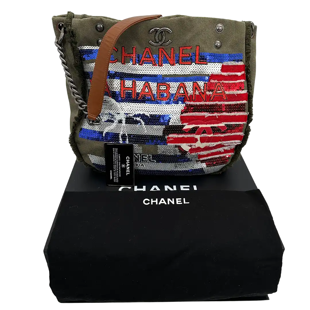 Chanel 2017 Ciba La Habana Tote Bag Pailetten khaki / sehr gut Chanel