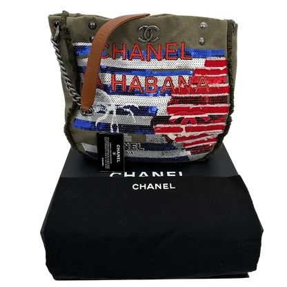 Chanel 2017 Ciba La Habana Tote Bag Pailetten khaki / sehr gut Chanel