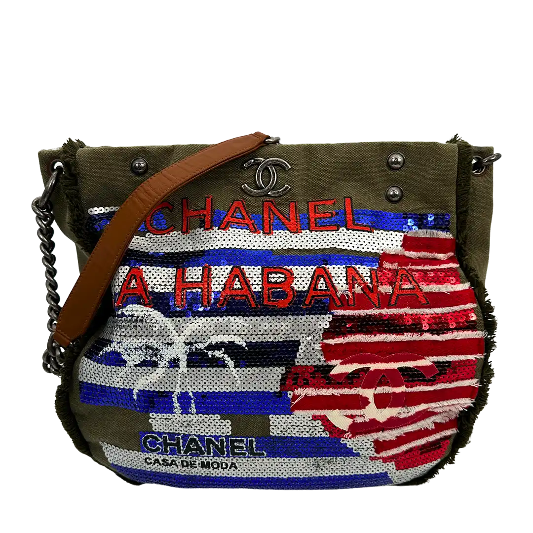 Chanel 2017 Ciba La Habana Tote Bag Pailetten khaki / sehr gut Chanel