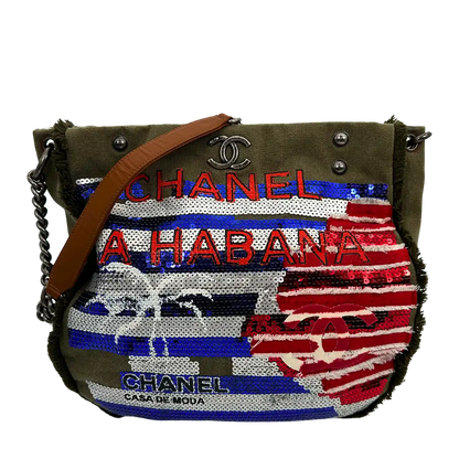 Chanel 2017 Ciba La Habana Tote Bag Pailetten khaki / sehr gut Chanel