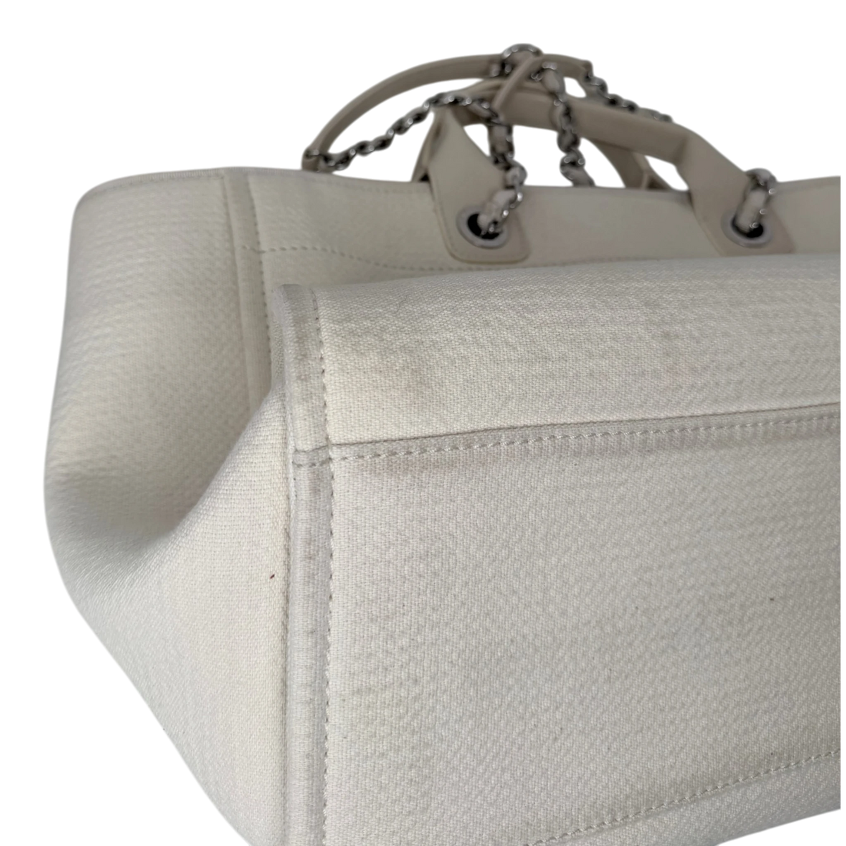 Chanel Deauville mittelgroße Tasche beige silberne Hardware 2022 / gut Chanel