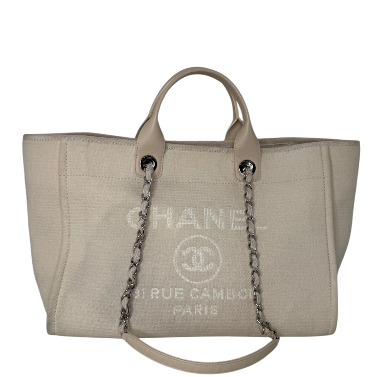 Chanel Deauville mittelgroße Tasche beige silberne Hardware 2022 / gut Chanel