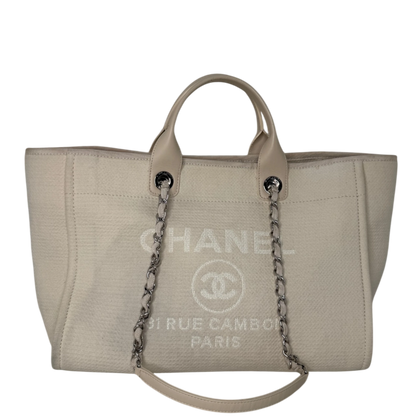 Chanel Deauville mittelgroße Tasche beige silberne Hardware 2022 / gut Chanel