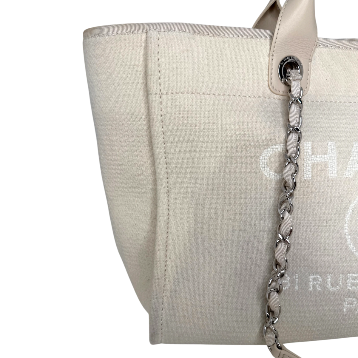 Chanel Deauville mittelgroße Tasche beige silberne Hardware 2022 / gut Chanel