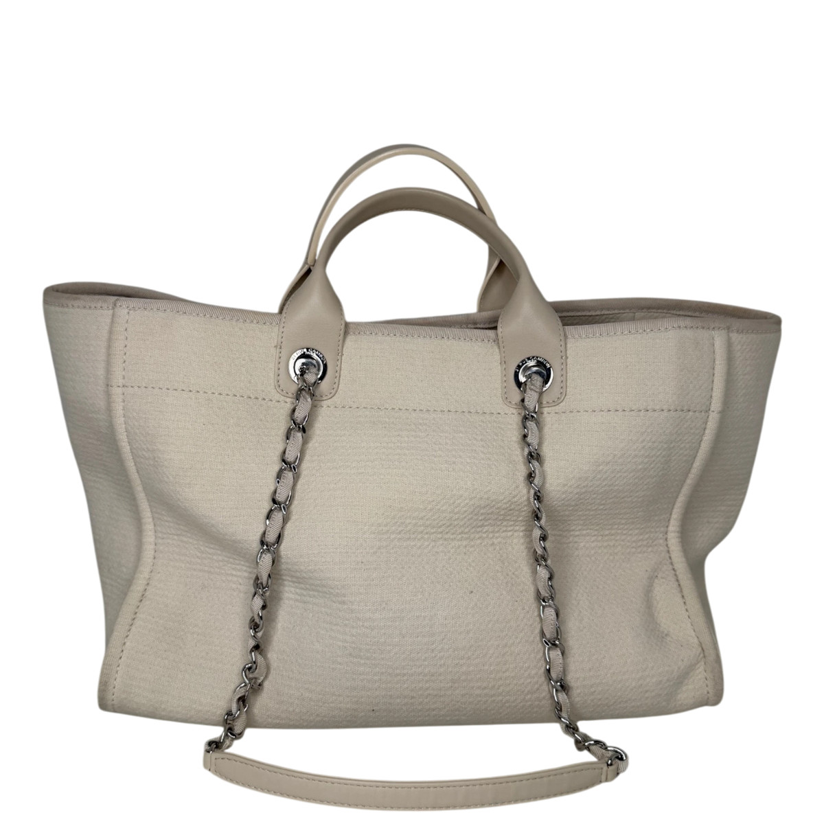 Chanel Deauville mittelgroße Tasche beige silberne Hardware 2022 / gut Chanel