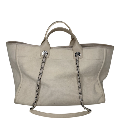 Chanel Deauville mittelgroße Tasche beige silberne Hardware 2022 / gut Chanel