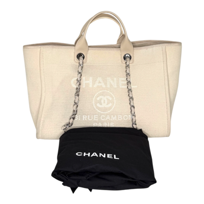 Chanel Deauville mittelgroße Tasche beige silberne Hardware 2022 / gut Chanel