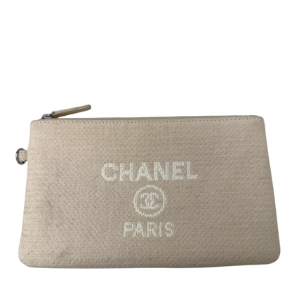 Chanel Deauville mittelgroße Tasche beige silberne Hardware 2022 / gut Chanel