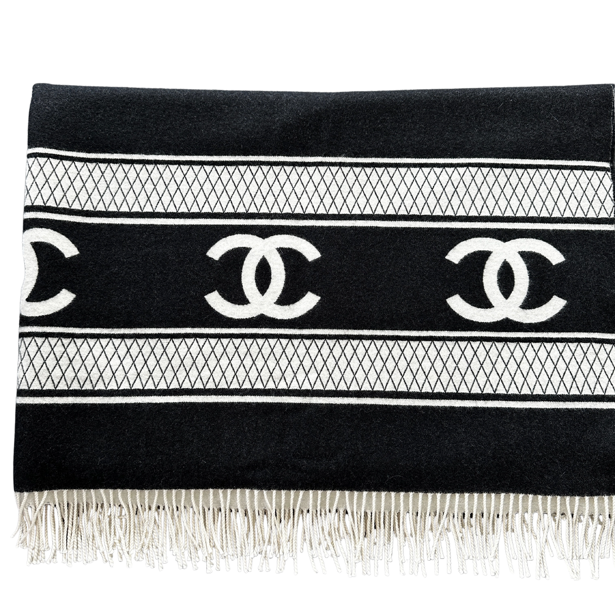 Chanel Kaschmir Reversible Decke Schwarz Weiß / neuwertig Chanel