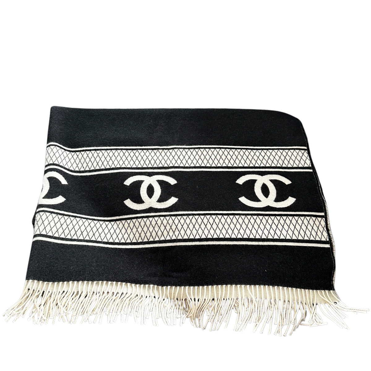 Chanel Kaschmir Reversible Decke Schwarz Weiß / neuwertig Chanel
