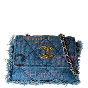 Chanel Mini Wallet on Chain spijkerstof blauw