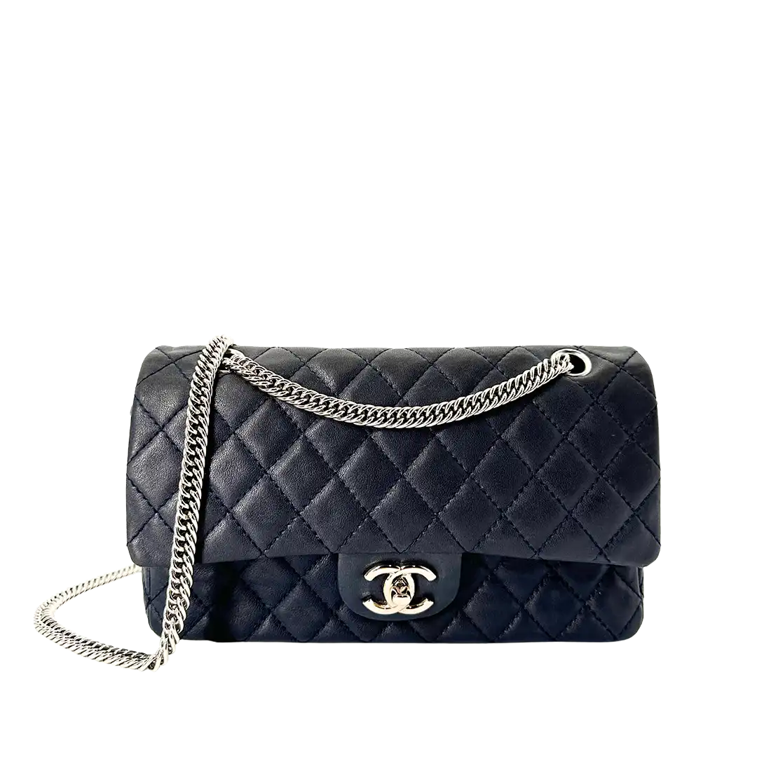 Chanel Timeless Double Flap Bijoux Chain Medium dunkelblau Lammleder / sehr gut Chanel