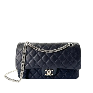 Chanel Timeless Double Flap Bijoux Chain Medium donkerblauw lamsleer