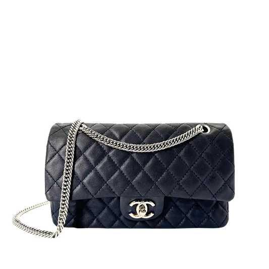 Chanel Timeless Double Flap Bijoux Chain Medium dunkelblau Lammleder / sehr gut Chanel