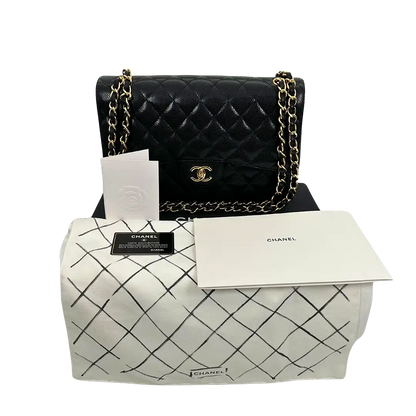 Chanel Timeless Jumbo Double Flap Bag 2011 schwarz Kaviarleder Fullset / sehr gut Chanel