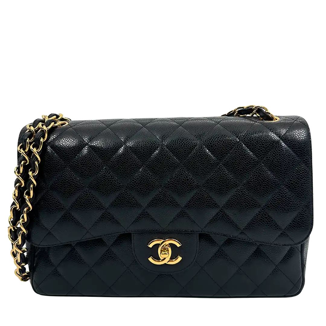 Chanel Timeless Jumbo Double Flap Bag 2011 schwarz Kaviarleder Fullset / sehr gut Chanel