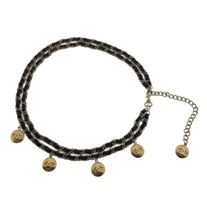 Chanel kettingriem met in elkaar grijpende CC bedels Zwart Goud 100cm