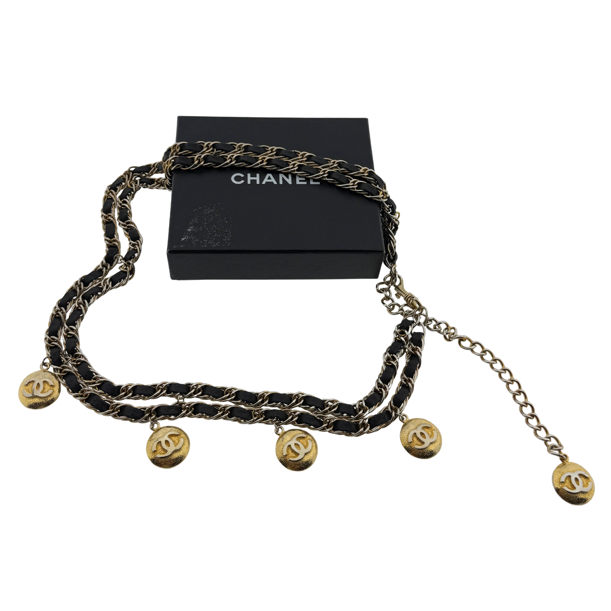 Chanel Kettengürtel mit Interlocking CC Charms Schwarz Gold / sehr gut Chanel