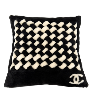 Chanel lambskin and cashmere cushion, black and white / like new