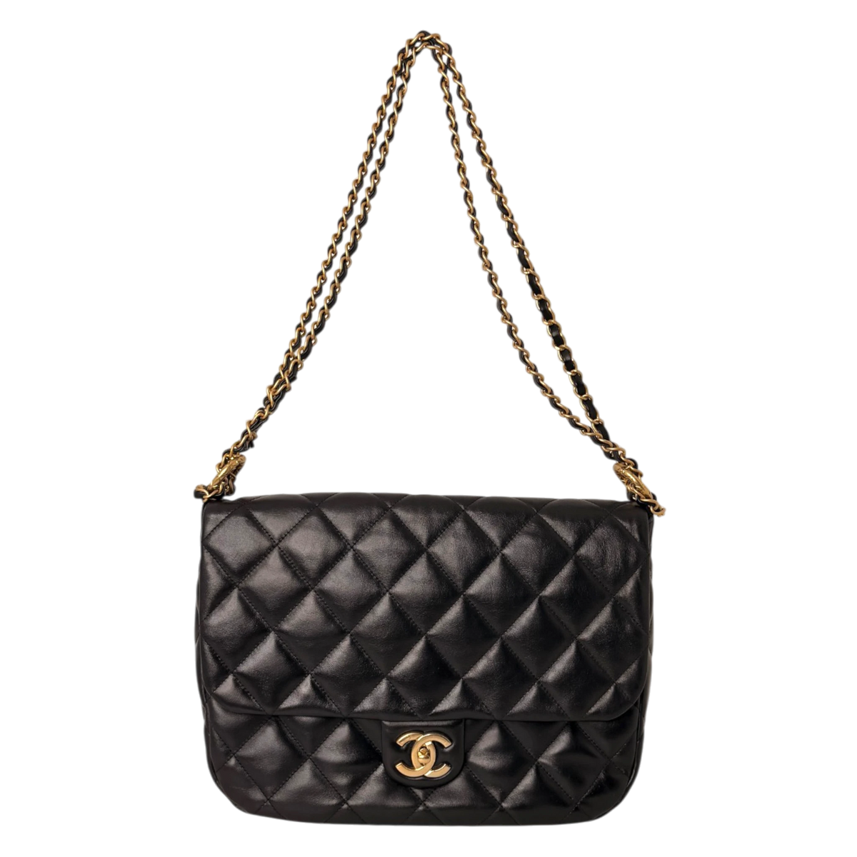Chanel Maxi Flapbag 2024 glänzendes Kalbsleder GHW schwarz / neuwertig Chanel
