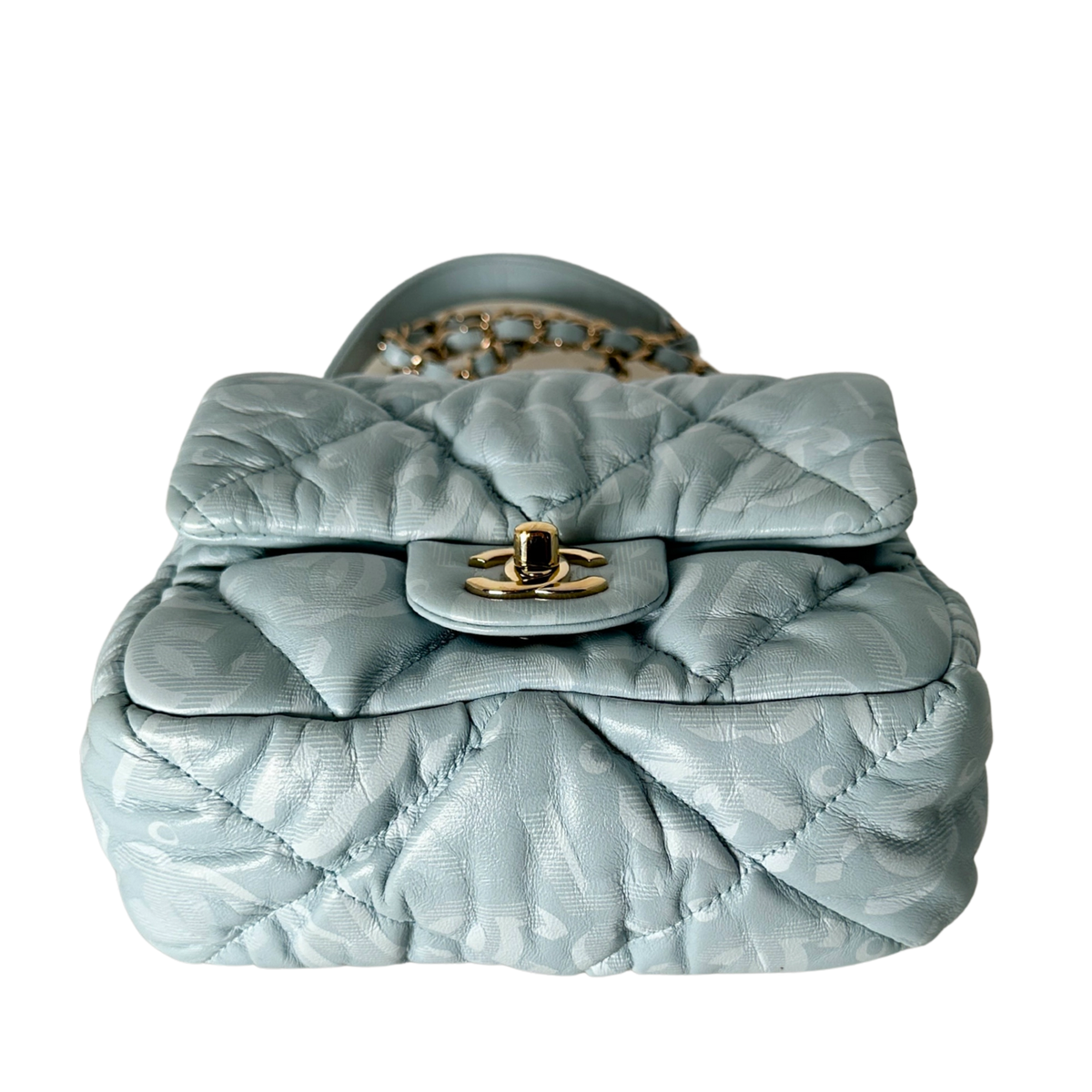 Chanel Mini Flap Bag aus hellblauem Puffer-Lammleder Fullset / neuwertig Chanel