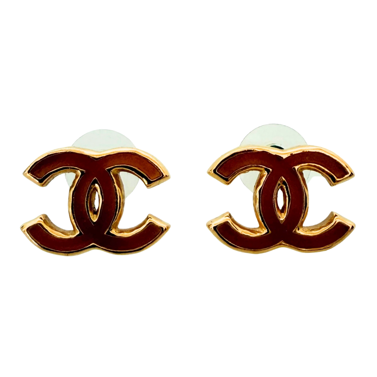 Chanel CC Logo Ohrstecker mit roter Emaille Gold / sehr gut Chanel