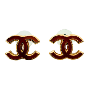 Chanel CC Logo Oorbellen met Rode Emaille Goud
