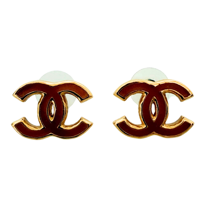 Chanel CC Logo Ohrstecker mit roter Emaille Gold / sehr gut Chanel