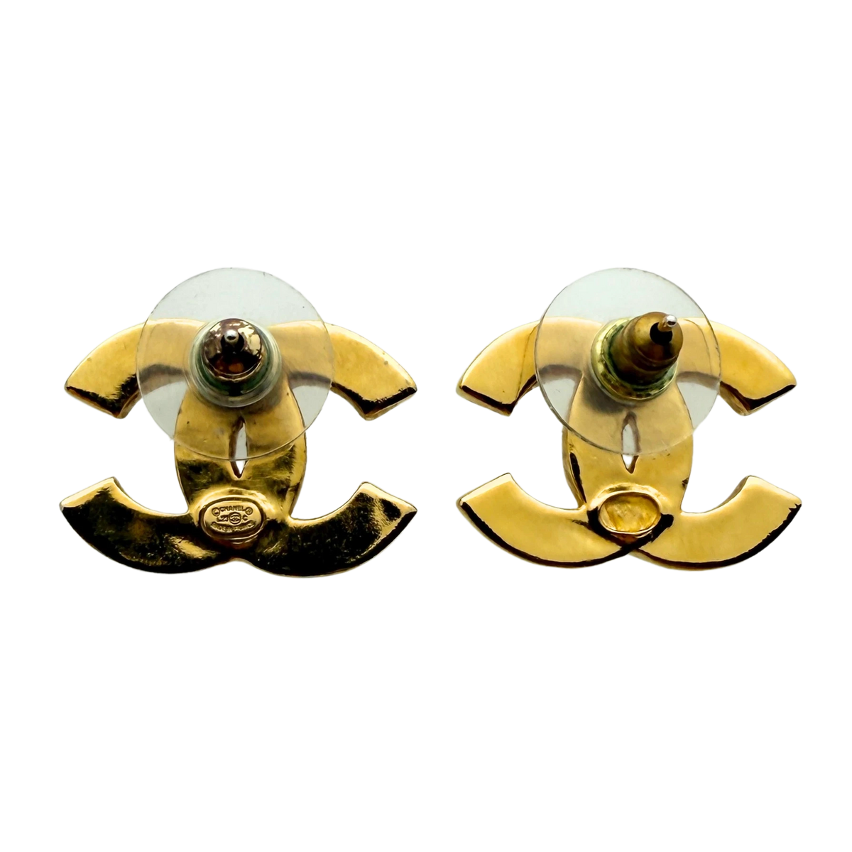 Chanel CC Logo Ohrstecker mit roter Emaille Gold / sehr gut Chanel