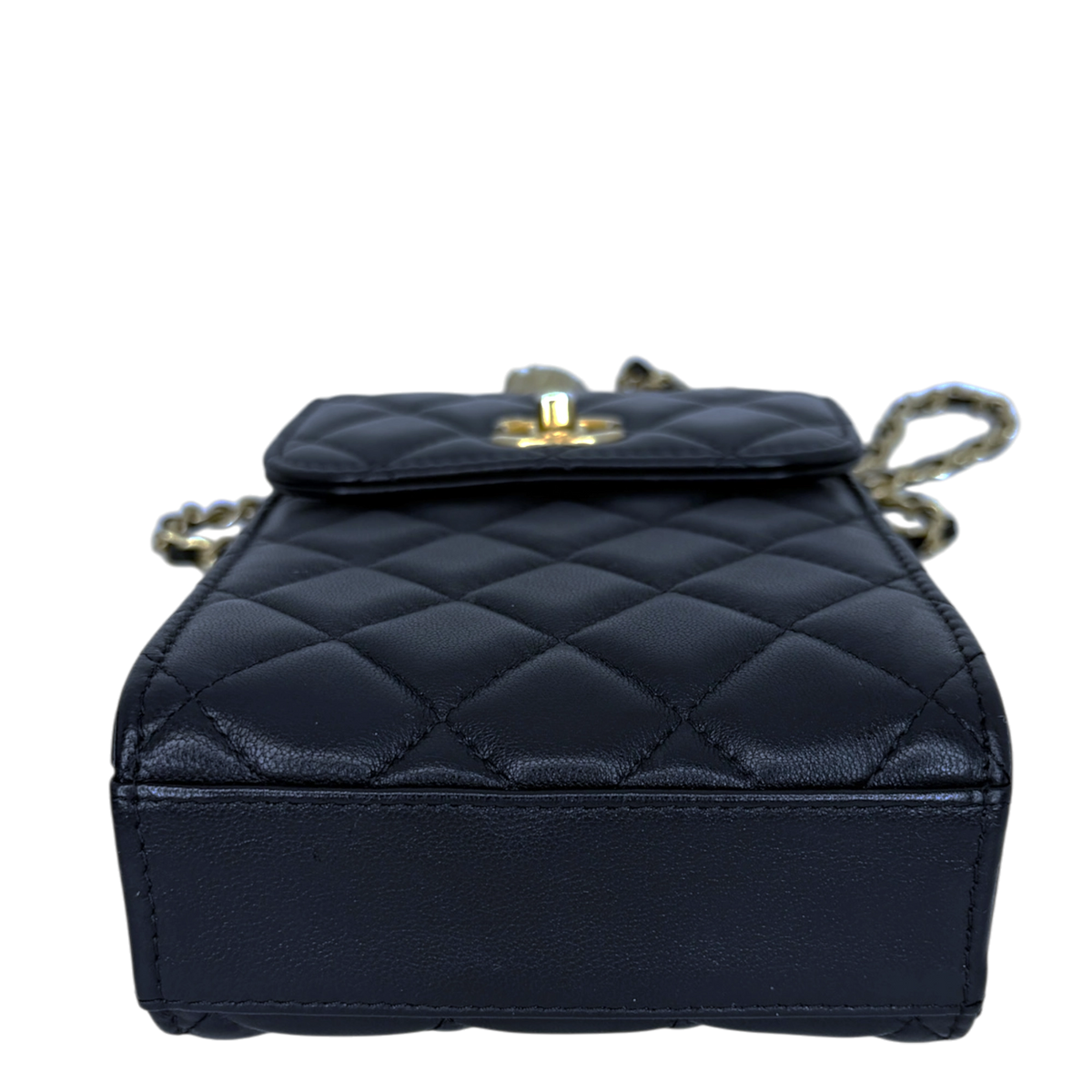 Chanel Pearl Crush Phone Holder with Chain Lammleder Schwarz Fullset / sehr gut Chanel