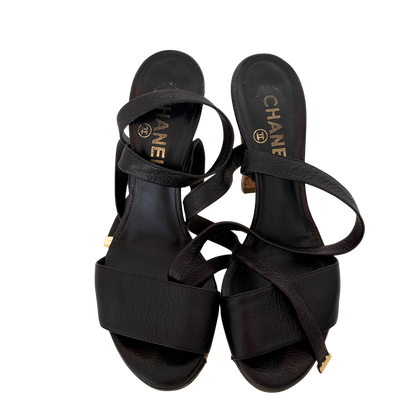 Chanel Sandaletten Größe 38 Schwarz / sehr gut Chanel