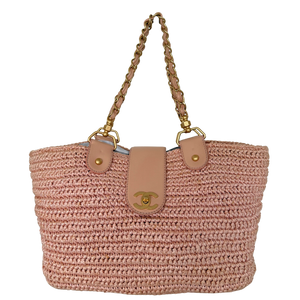 Chanel Raffia Basket Tote Bag lichtroze