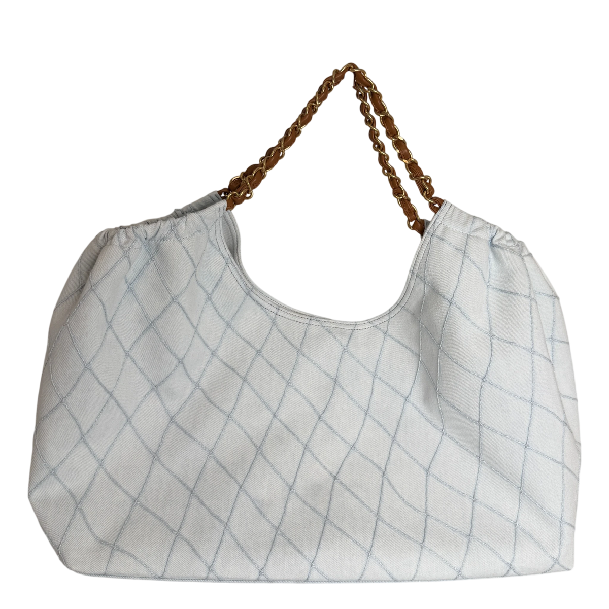 Chanel Small Shopping Bag Denim Hellblau Braun Gold Coco Beach Chanel