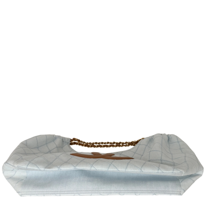 Chanel Small Shopping Bag Denim Hellblau Braun Gold Coco Beach Chanel