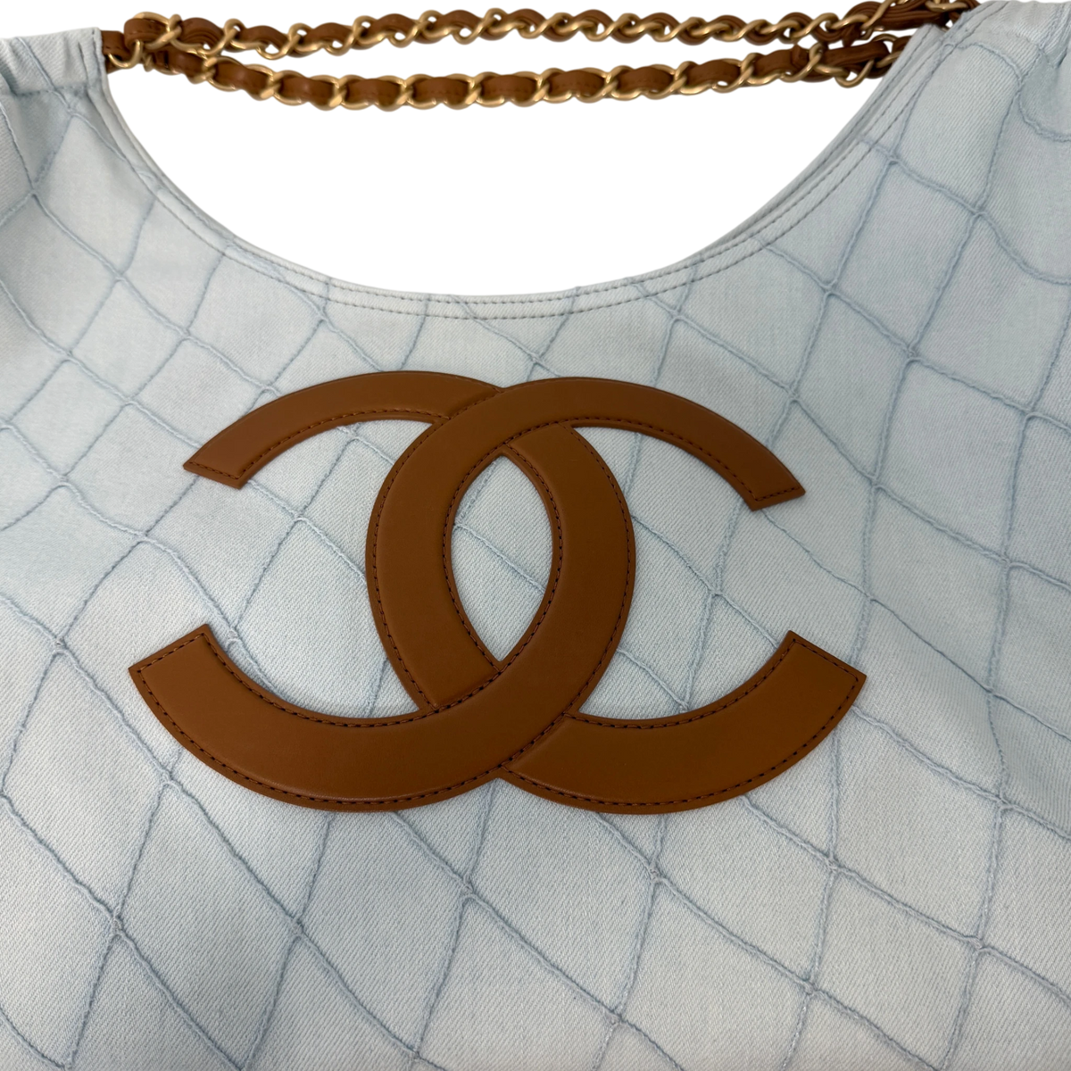 Chanel Small Shopping Bag Denim Hellblau Braun Gold Coco Beach Chanel