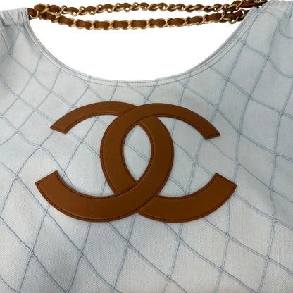 Chanel Small Shopping Bag Denim Hellblau Braun Gold Coco Beach Chanel