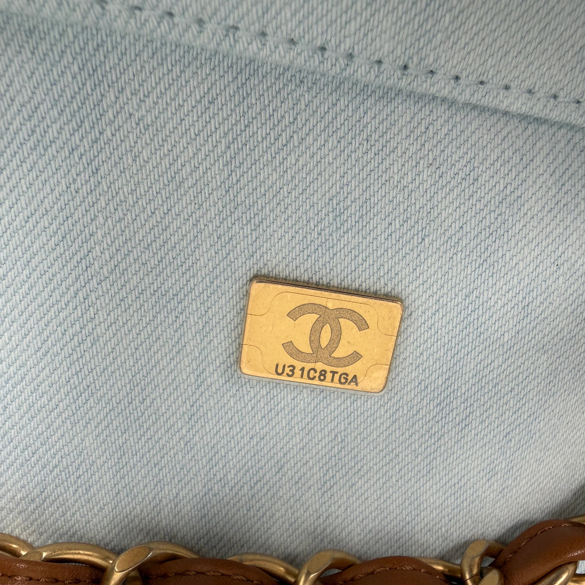 Chanel Small Shopping Bag Denim Hellblau Braun Gold Coco Beach Chanel
