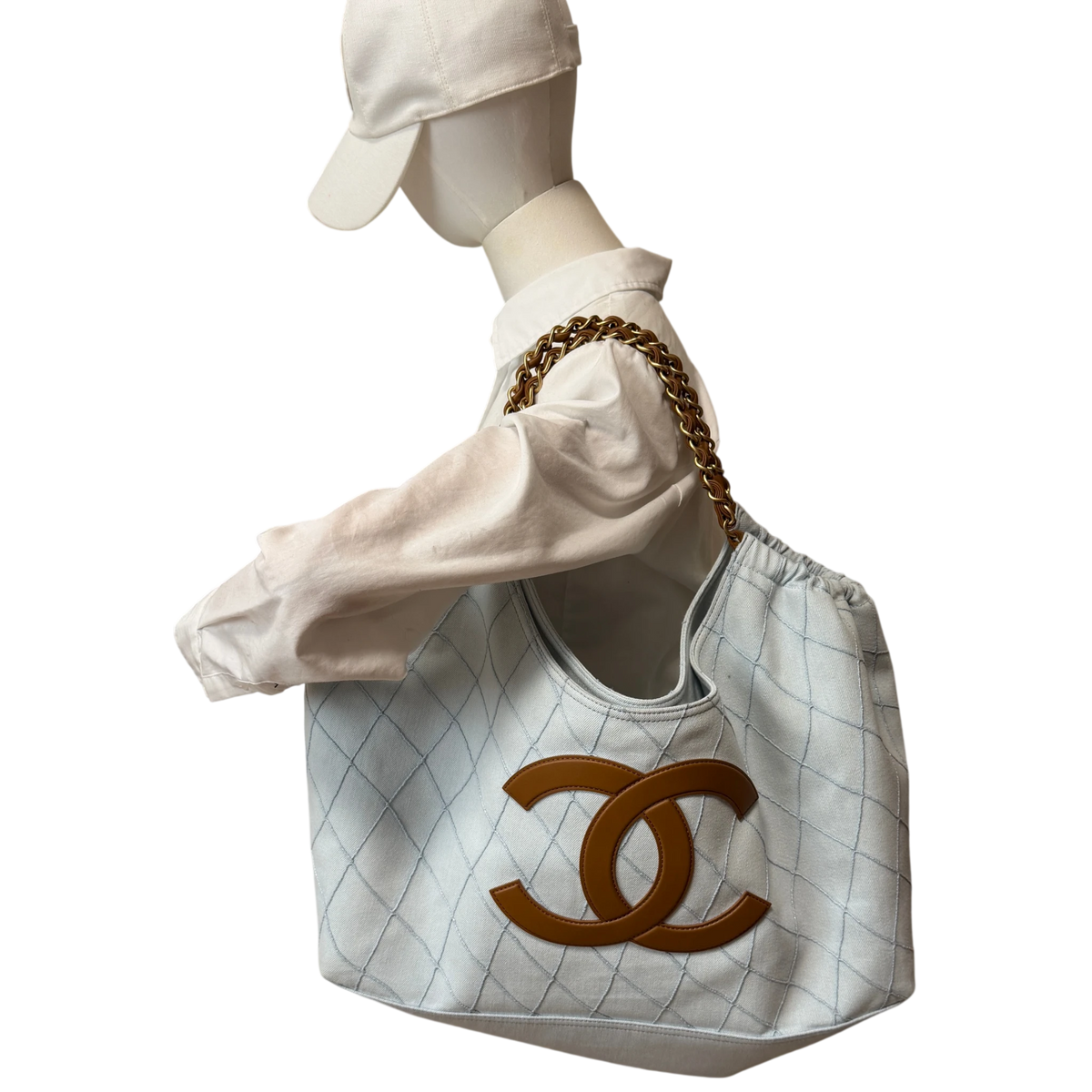 Chanel Small Shopping Bag Denim Hellblau Braun Gold Coco Beach Chanel